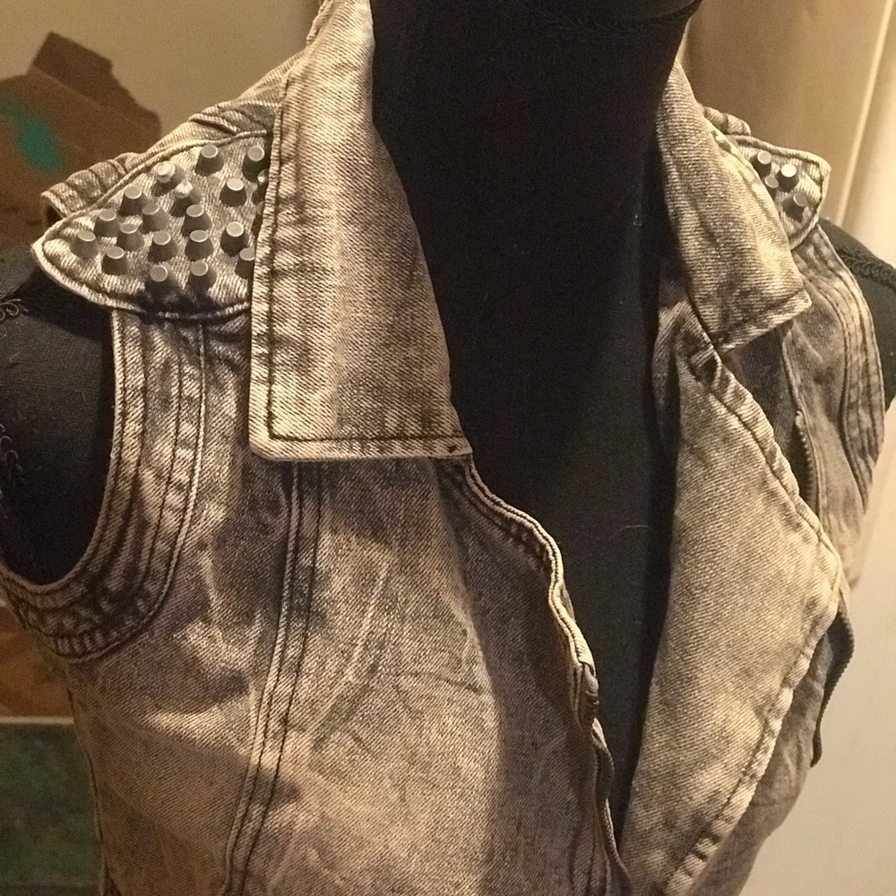 Denim vest with stud detailing